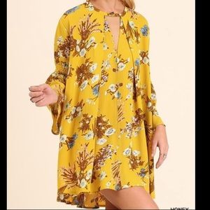 Umgee Mustard 3/4 Flowy tunic/minidress